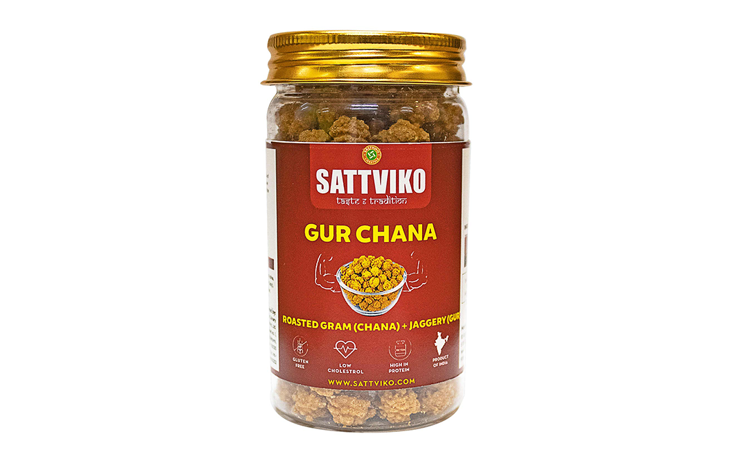 Sattviko Gur Chana Roasted Gram(Chana)+Jaggery(Gur)   Glass Jar  90 grams
